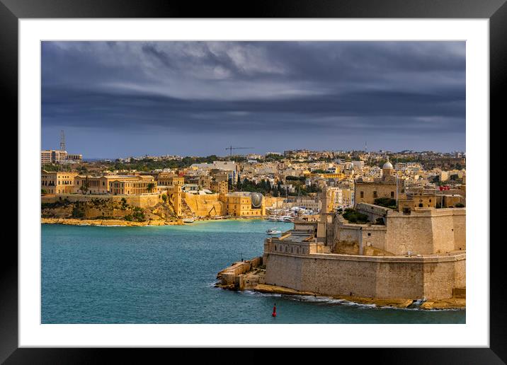 Fort St Angelo in Birgu and Kalkara in Malta Framed Mounted Print by Artur Bogacki