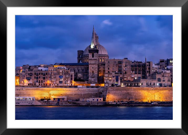 City of Valletta in Malta at Dusk Framed Mounted Print by Artur Bogacki