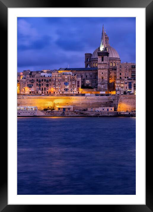 Valletta City At Dusk In Malta Framed Mounted Print by Artur Bogacki