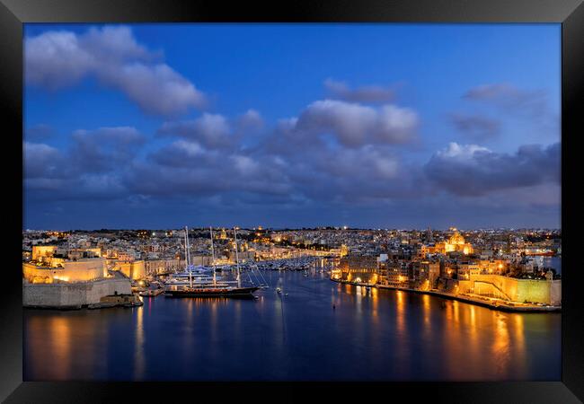 Birgu and Senglea in Malta at Night Framed Print by Artur Bogacki