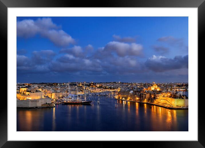 Birgu and Senglea in Malta at Night Framed Mounted Print by Artur Bogacki