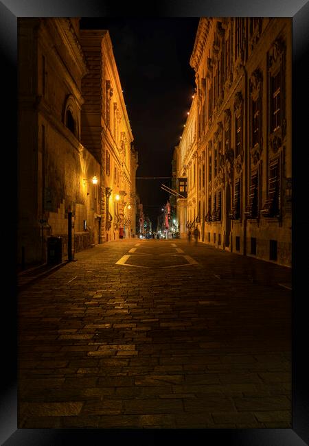 Street in Valletta City by Night in Malta Framed Print by Artur Bogacki