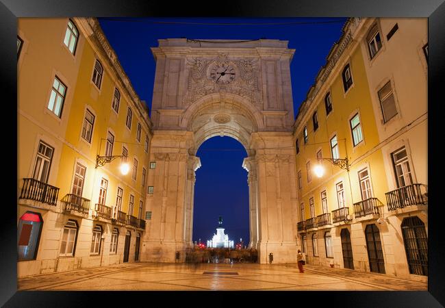 Rua Augusta Arch at Night in Lisbon Framed Print by Artur Bogacki