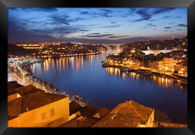 City of Porto at Night in Portugal Framed Print by Artur Bogacki