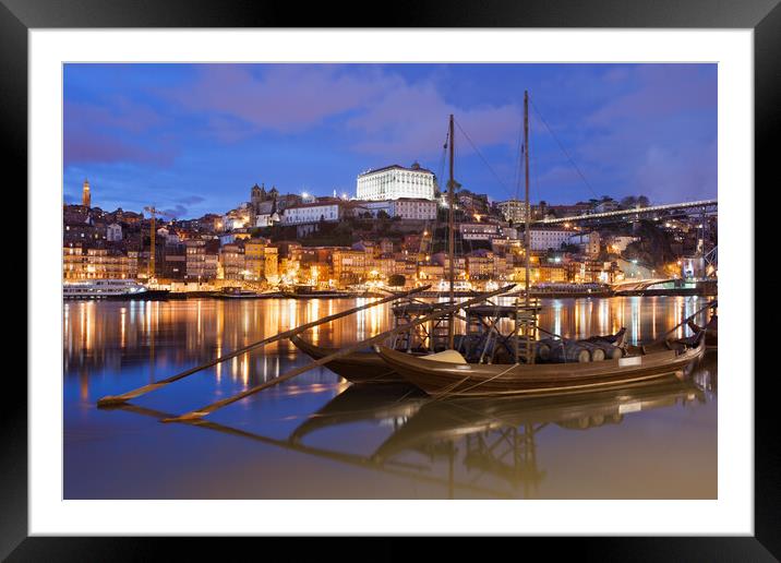City of Porto at Night in Portugal Framed Mounted Print by Artur Bogacki