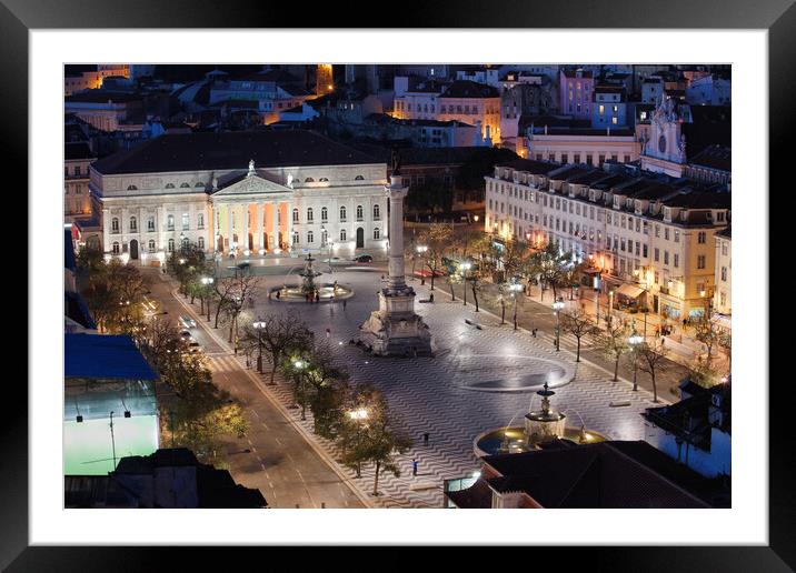 Rossio Square at Night in Portugal Framed Mounted Print by Artur Bogacki