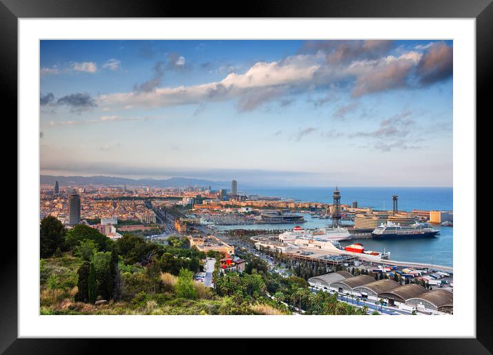 City of Barcelona from Above at Sunset Framed Mounted Print by Artur Bogacki