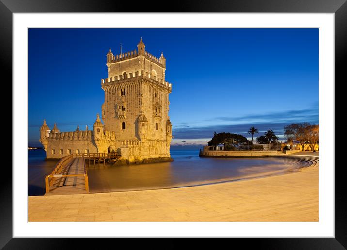 Belem Tower at Night in Lisbon Framed Mounted Print by Artur Bogacki