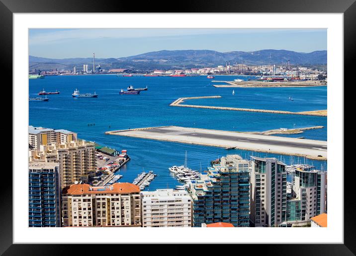 City of Gibraltar Bay and Airport Runway Framed Mounted Print by Artur Bogacki