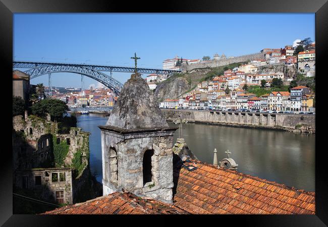 Porto and Gaia Cityscape in Portugal Framed Print by Artur Bogacki