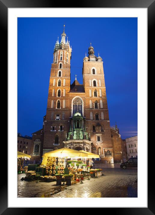 St Mary Basilica by Night in Krakow Framed Mounted Print by Artur Bogacki