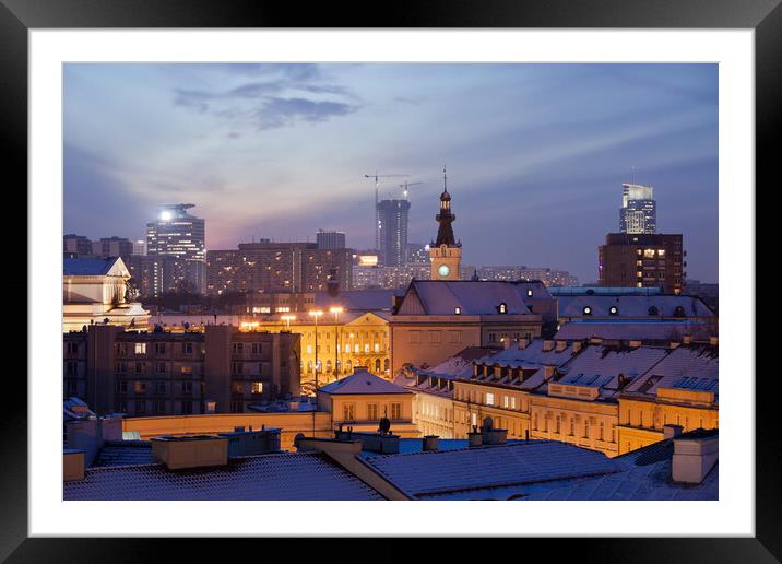 Warsaw Cityscape at Twilight Framed Mounted Print by Artur Bogacki
