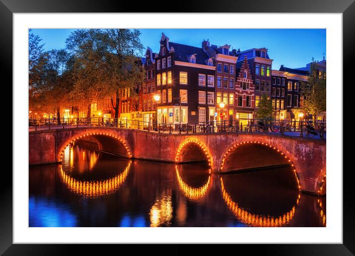 City of Amsterdam by Night Framed Mounted Print by Artur Bogacki