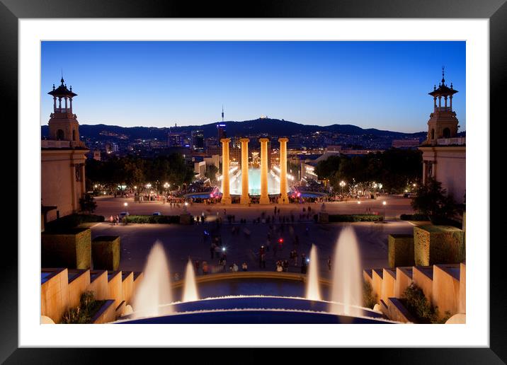 Barcelona Night Cityscape Framed Mounted Print by Artur Bogacki