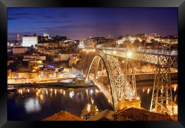 City of Porto by Night in Portugal Framed Print by Artur Bogacki