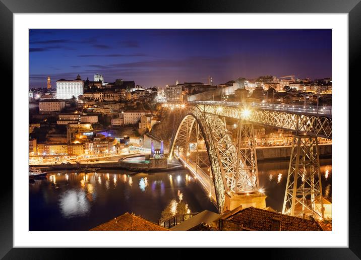 City of Porto by Night in Portugal Framed Mounted Print by Artur Bogacki