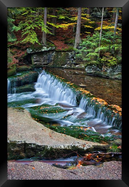 Tranquil Autumn Stream with Waterfall Framed Print by Artur Bogacki