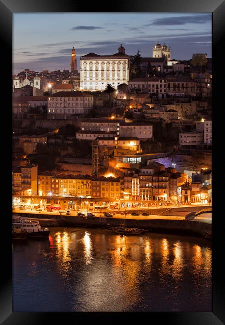 Porto Cityscape at Night in Portugal Framed Print by Artur Bogacki