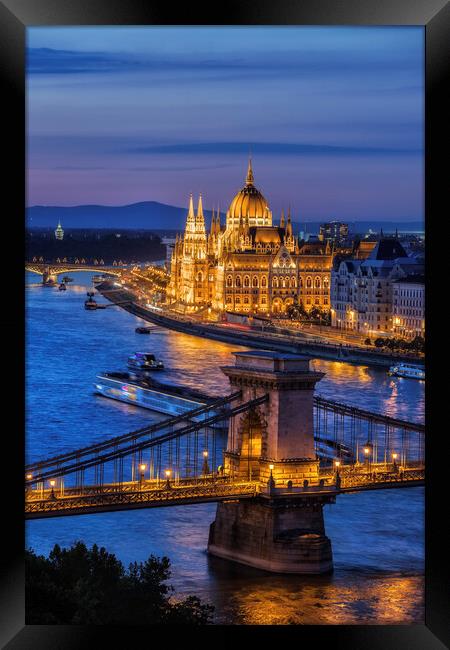 City Of Budapest At Twilight Framed Print by Artur Bogacki