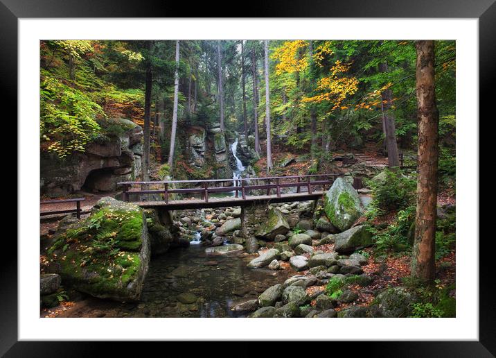 Bridge Over Stream In Autumn Mountain Forest  Framed Mounted Print by Artur Bogacki