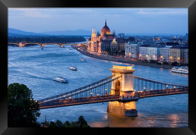 Budapest Cityscape at Dusk Framed Print by Artur Bogacki