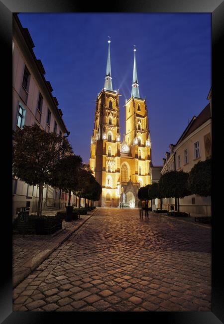 Cathedral at Night in City of Wroclaw Framed Print by Artur Bogacki