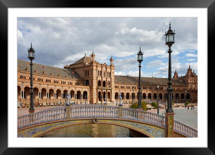 Canal Bridge and Pavilion at Plaza de Espana in Seville Framed Mounted Print by Artur Bogacki