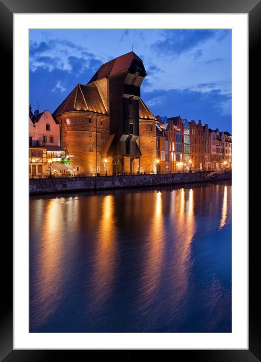 Medieval Crane in Old Town of Gdansk at Dusk Framed Mounted Print by Artur Bogacki