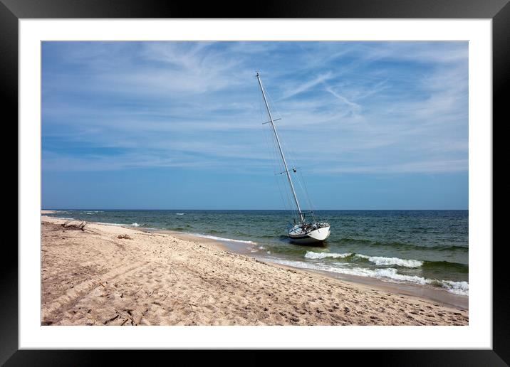 Lonely Sail Boat Moored At Baltic Sea Beach Framed Mounted Print by Artur Bogacki