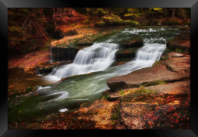 Autumn Stream With Water Cascade Framed Print by Artur Bogacki