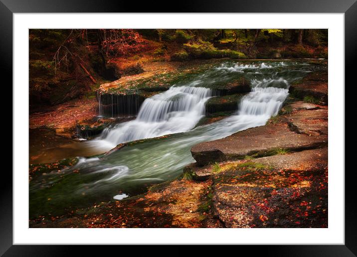 Autumn Stream With Water Cascade Framed Mounted Print by Artur Bogacki