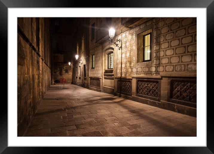 Gothic Quarter of Barcelona at Night Framed Mounted Print by Artur Bogacki