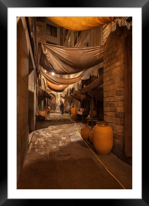 Street in Barcelona at Night Framed Mounted Print by Artur Bogacki