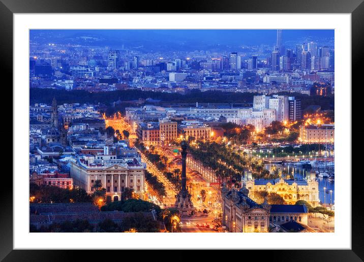 City of Barcelona at Blue Hour Evening Framed Mounted Print by Artur Bogacki