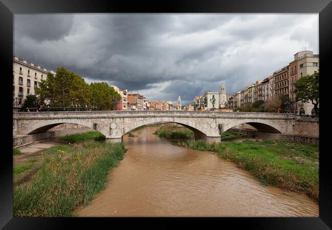 Stone Bridge on River Onyar in Girona Framed Print by Artur Bogacki