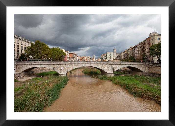 Stone Bridge on River Onyar in Girona Framed Mounted Print by Artur Bogacki