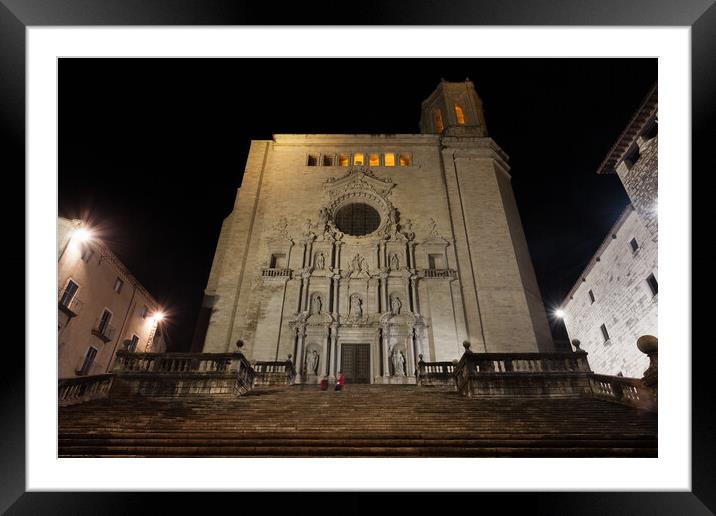 Girona Cathedral at Night Framed Mounted Print by Artur Bogacki