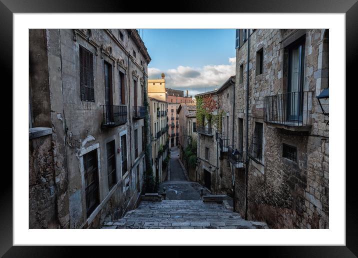 Sant Domenec Stairs in Old Town of Girona Framed Mounted Print by Artur Bogacki
