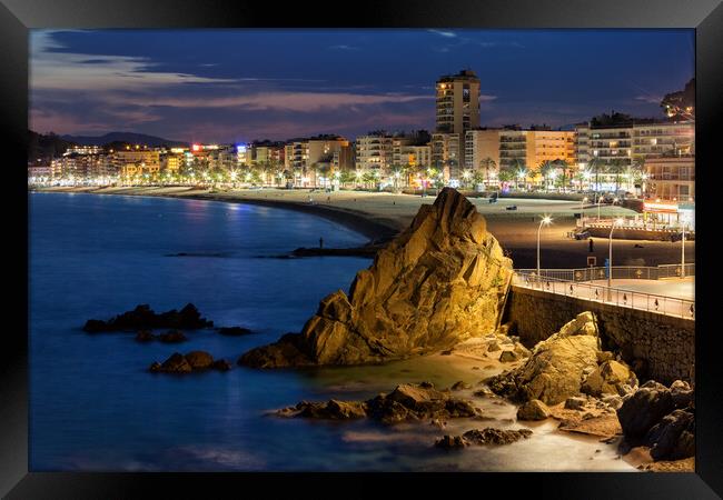 Lloret de Mar Town at night in Spain Framed Print by Artur Bogacki