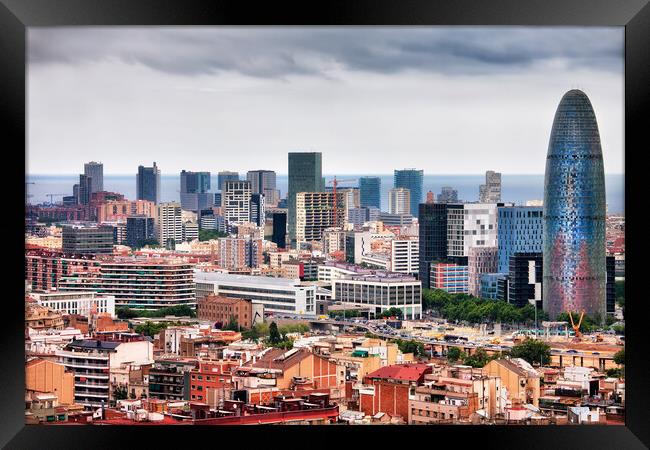 Barcelona City Downtown Cityscape Framed Print by Artur Bogacki