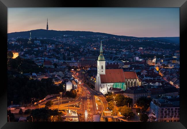 Bratislava Evening Cityscape Framed Print by Artur Bogacki