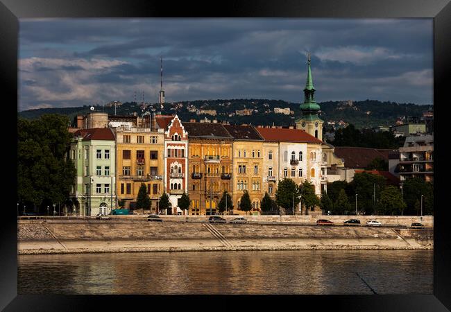 Old Houses at Danube River in Budapest Framed Print by Artur Bogacki