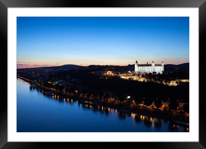 Twilight At Danube River in Bratislava City Framed Mounted Print by Artur Bogacki