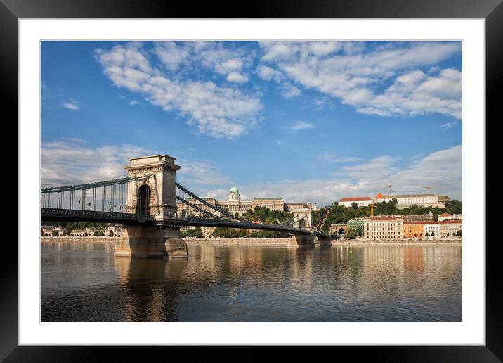 Chain Bridge on Danube River in Budapest Framed Mounted Print by Artur Bogacki