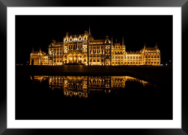 Hungarian Parliament at Night in Budapest Framed Mounted Print by Artur Bogacki