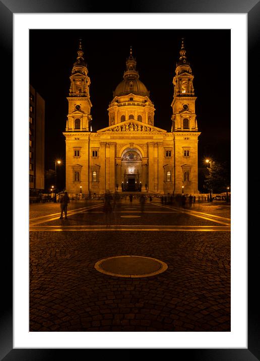 St. Stephen Basilica at Night in Budapest Framed Mounted Print by Artur Bogacki