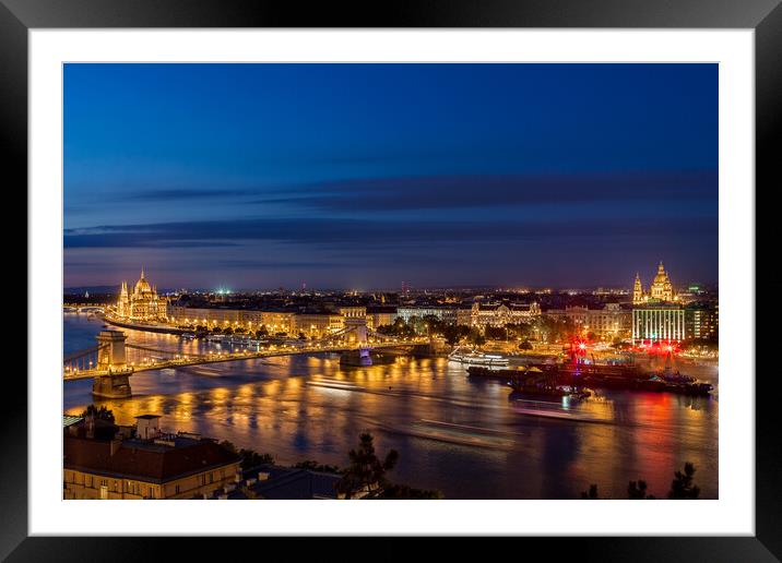 Budapest City By Night in Hungary Framed Mounted Print by Artur Bogacki