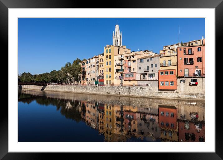 City Of Girona Old Town Houses At Onyar River Framed Mounted Print by Artur Bogacki