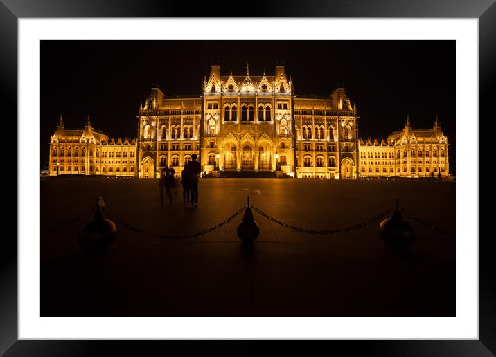 Hungarian Parliament Building Illuminated at Night in Budapest Framed Mounted Print by Artur Bogacki
