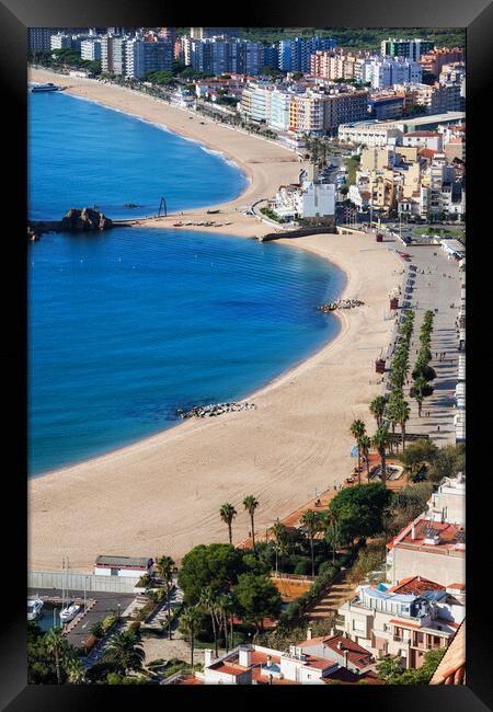 Beach And Blanes Town On Costa Brava In Spain Framed Print by Artur Bogacki